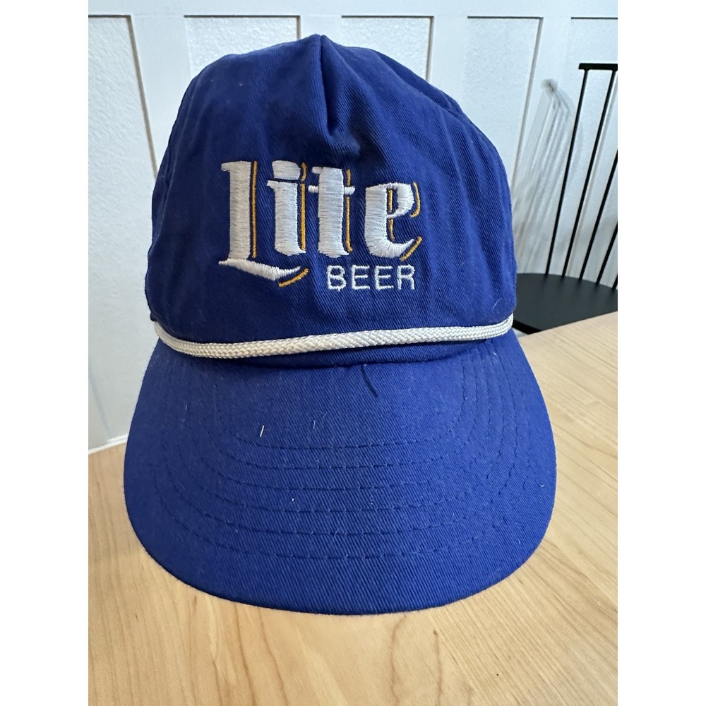 Vintage Lite Beer Blue Baseball Hat Cap w/ Cord Adjustable Strap-back Made USA